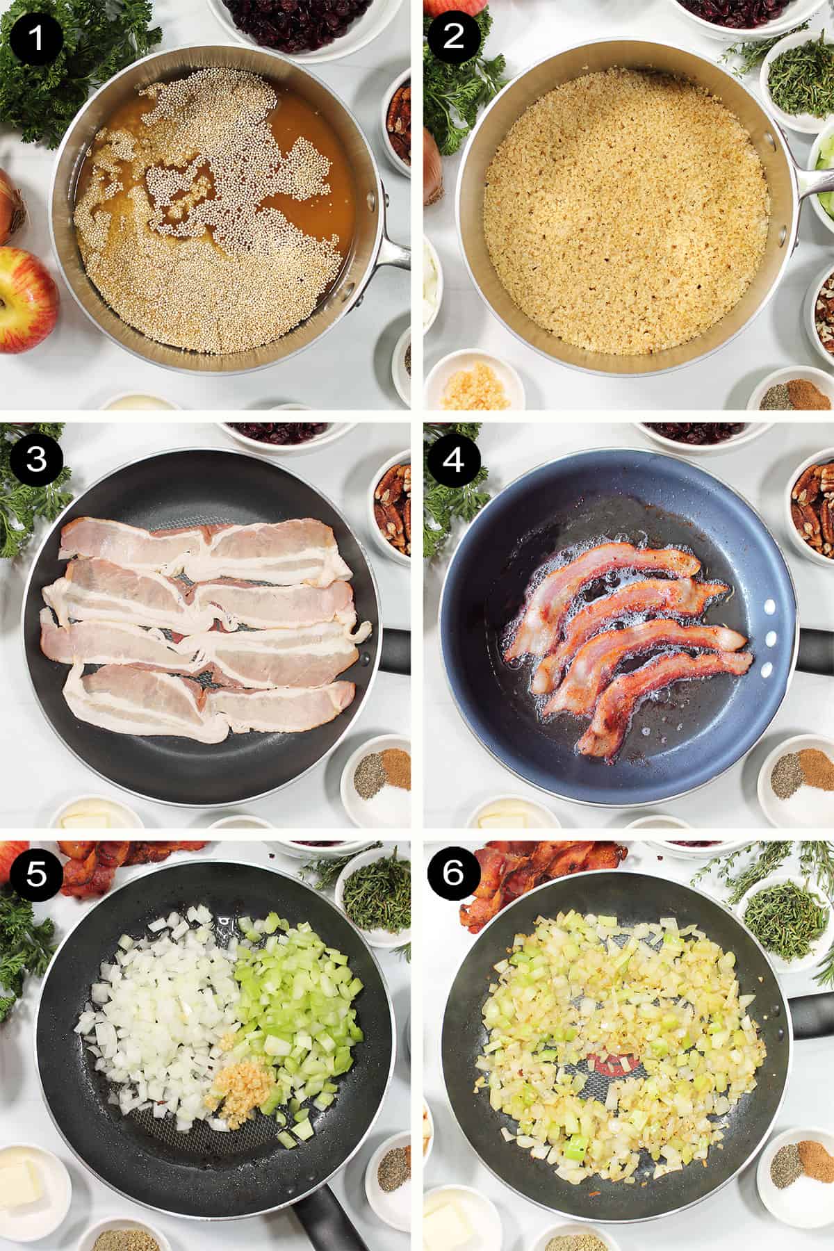 Steps 1-6 to make quinoa dressing.