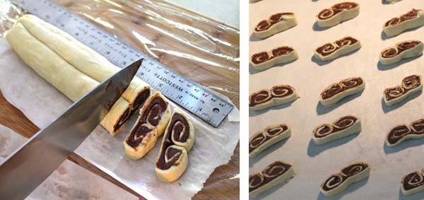 Nutella Palmiers slicing and baking