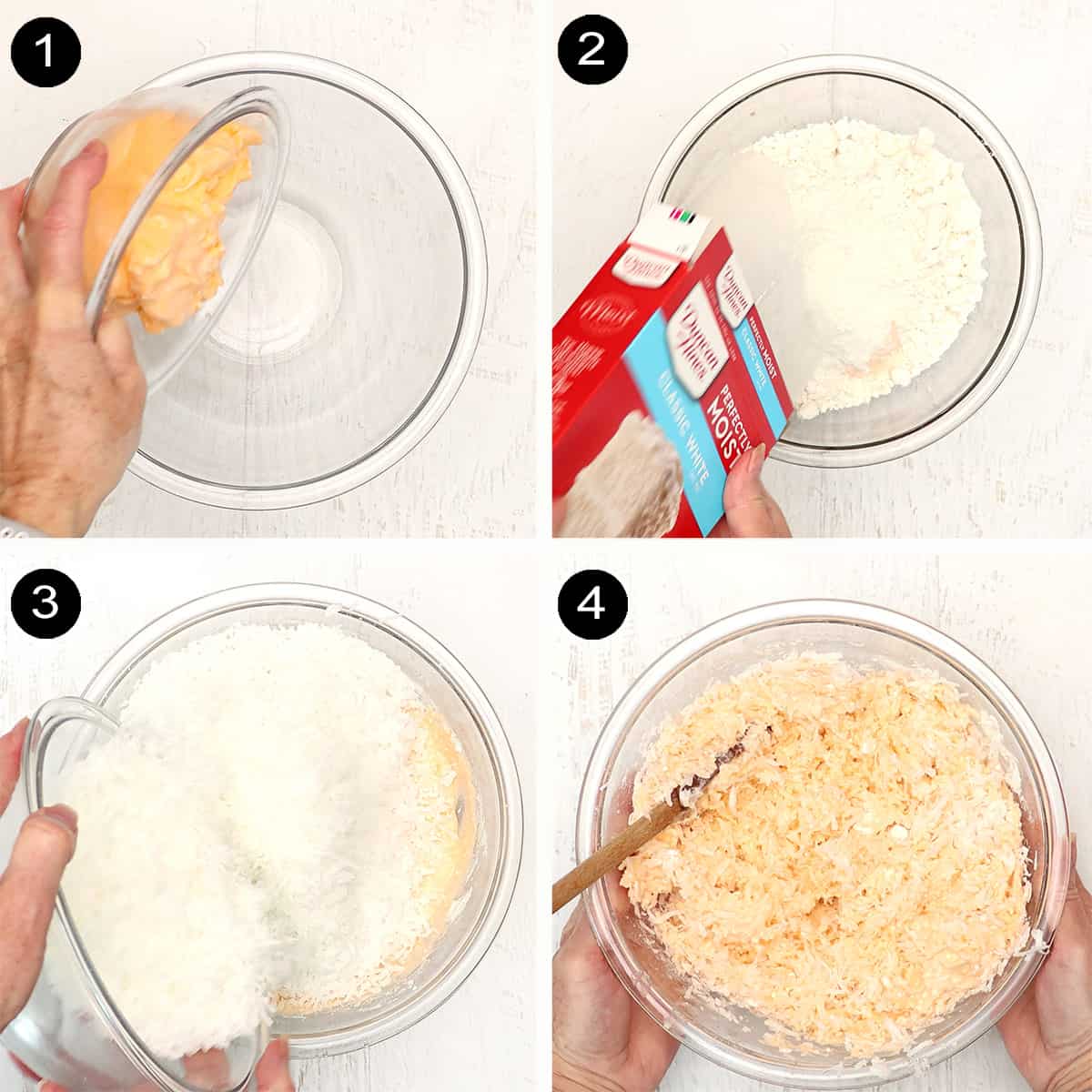 Collage of steps to make orange coconut macaroons.