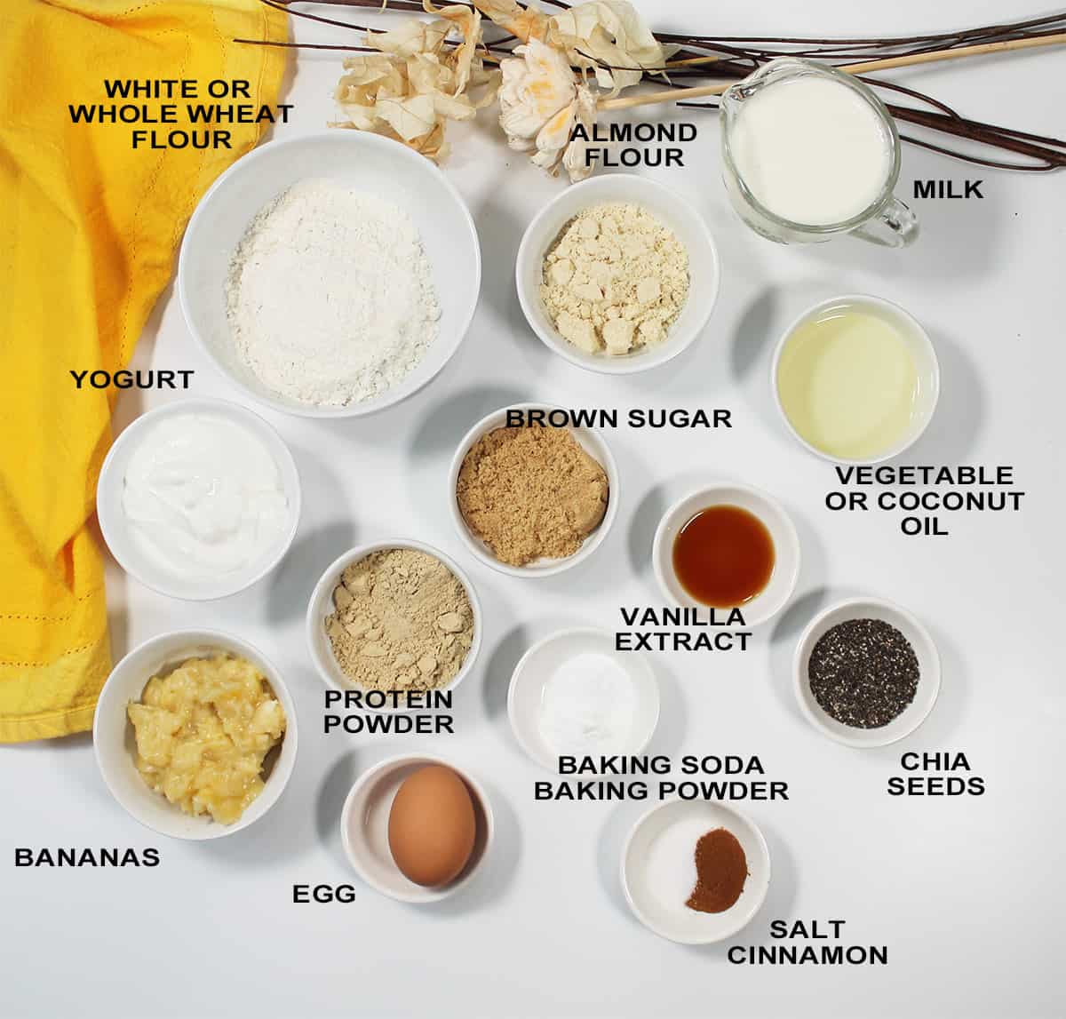 Ingredients for healthy protein pancakes.