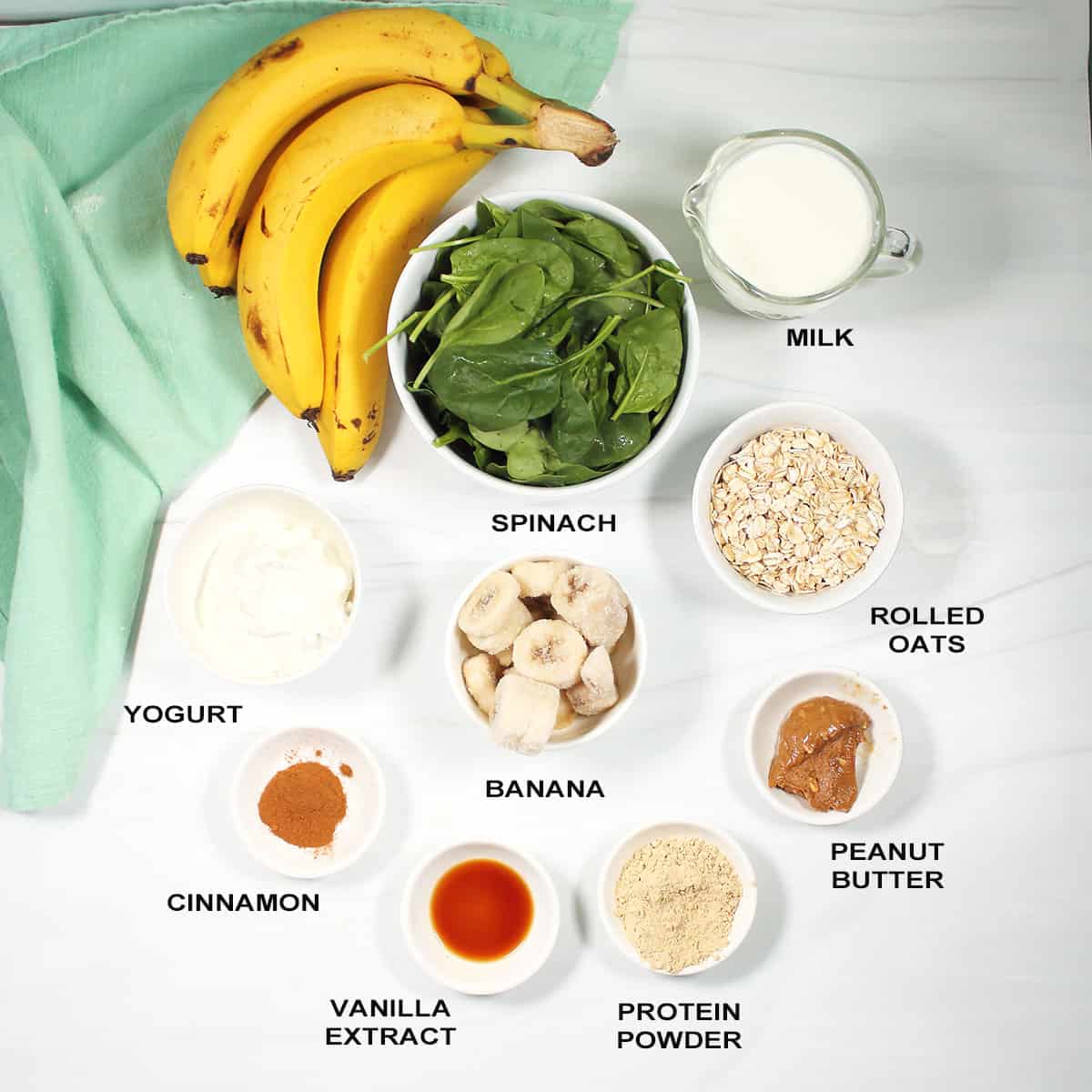 Spinach and banana smoothie ingredients.