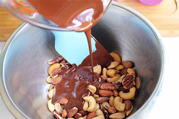 Easy Chocolate Covered Nuts prep | 2 Cookin Mamas