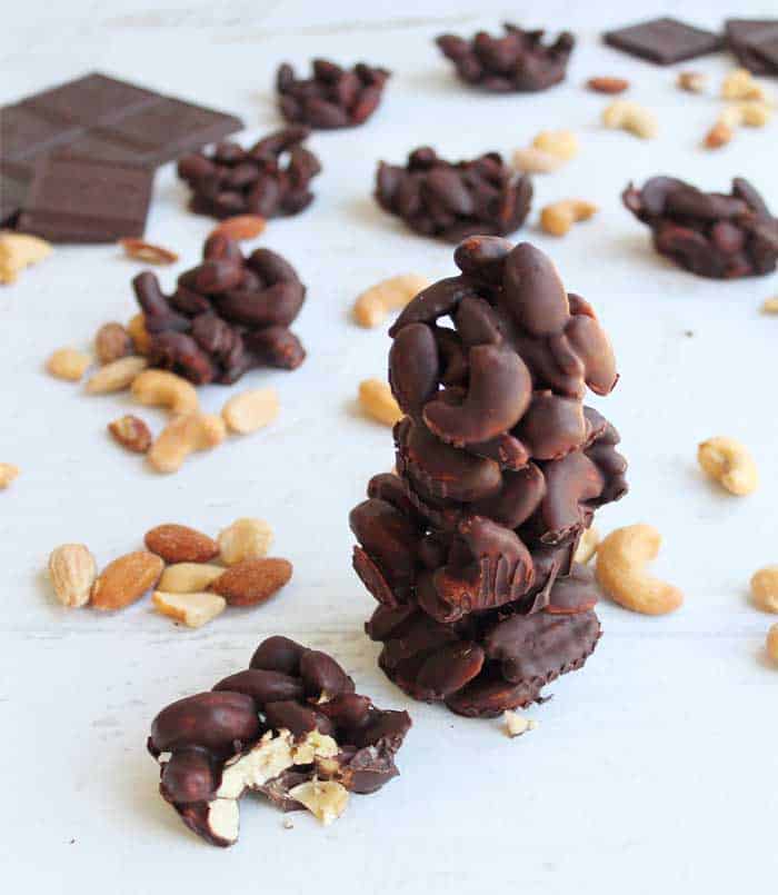 Easy Chocolate Covered Nuts stacked | 2 Cookin Mamas