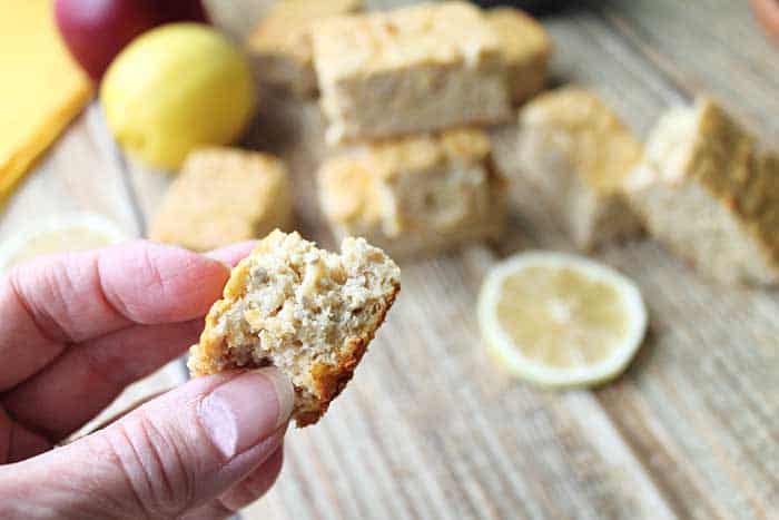 Lemon Chia Seed Protein Bars bite | 2 Cookin Mamas