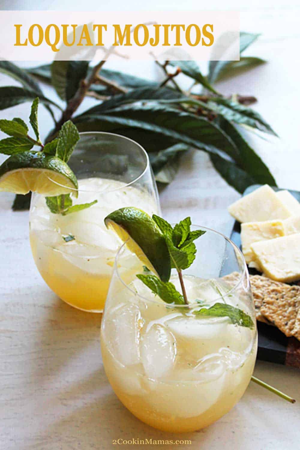 Loquat Mojitos | 2 Cookin Mamas This loquat mojito will bring a taste of the tropics to your cocktail hour. Flavor will burst in your mouth from sweet loquats mixed with the tropical flavors of  lime, rum , mint and sparkling coconut water. #cocktail #rum #loquats #mint #drink #tropicaldrink #mojito #drink