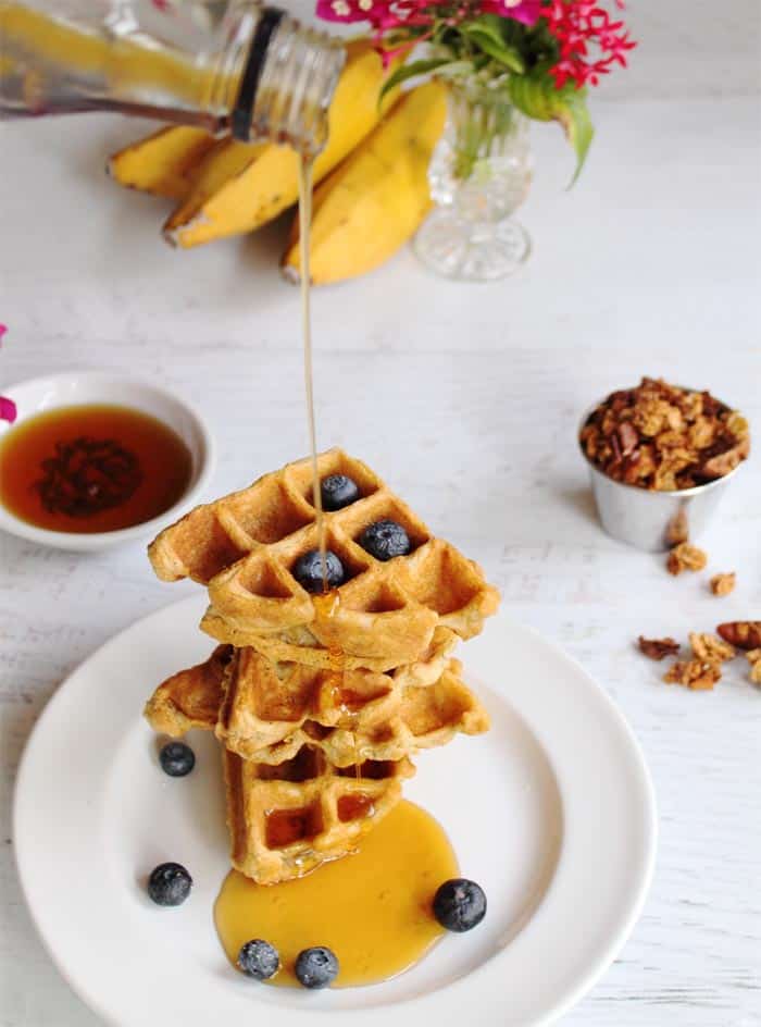 Quinoa Waffles drizzle | 2 Cookin Mamas