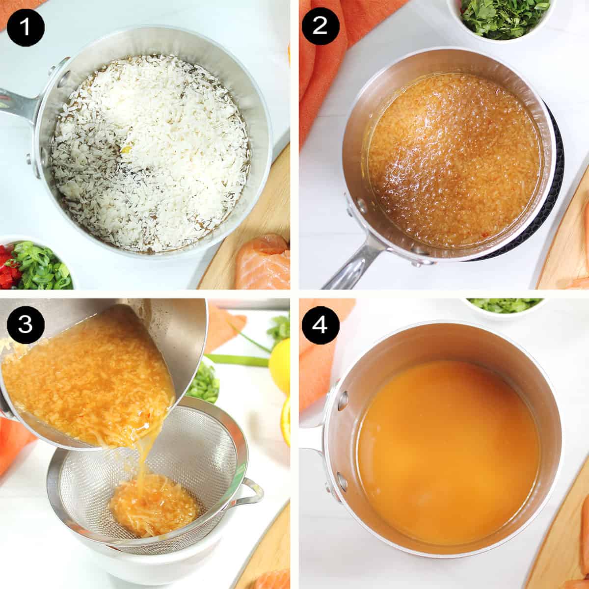 Steps to make orange sauce.