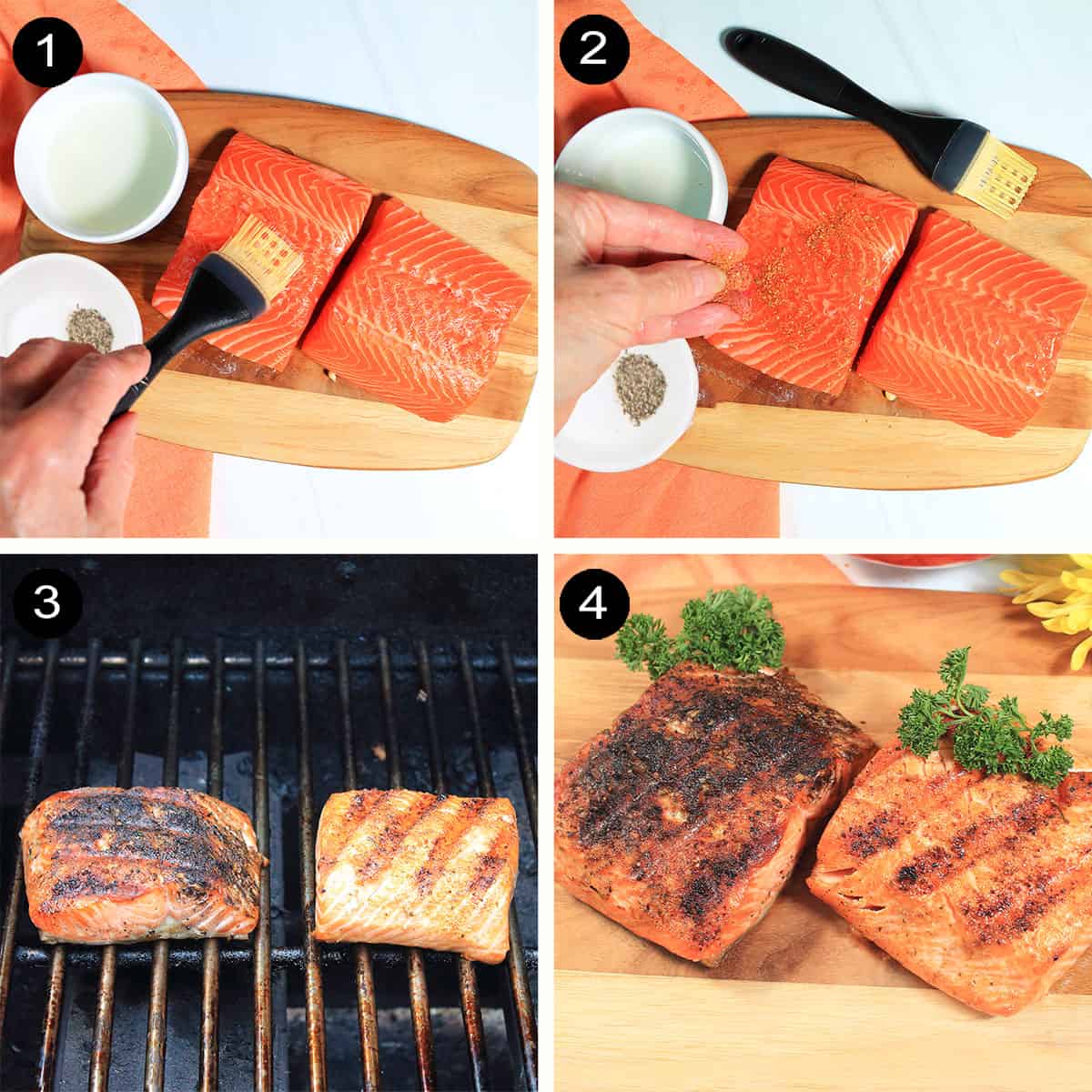Steps to prep and grill salmon.