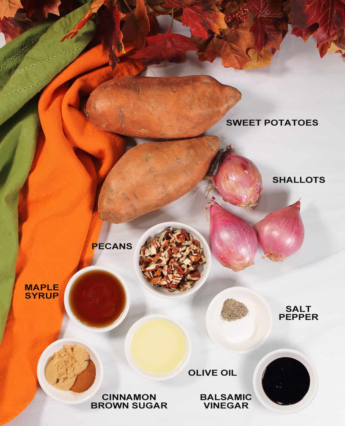 Ingredients for Maple Roasted Sweet Potatoes.