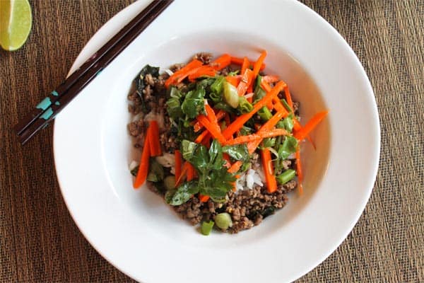 Thai Beef with Carrot Basil Salad plated | 2CookinMamas