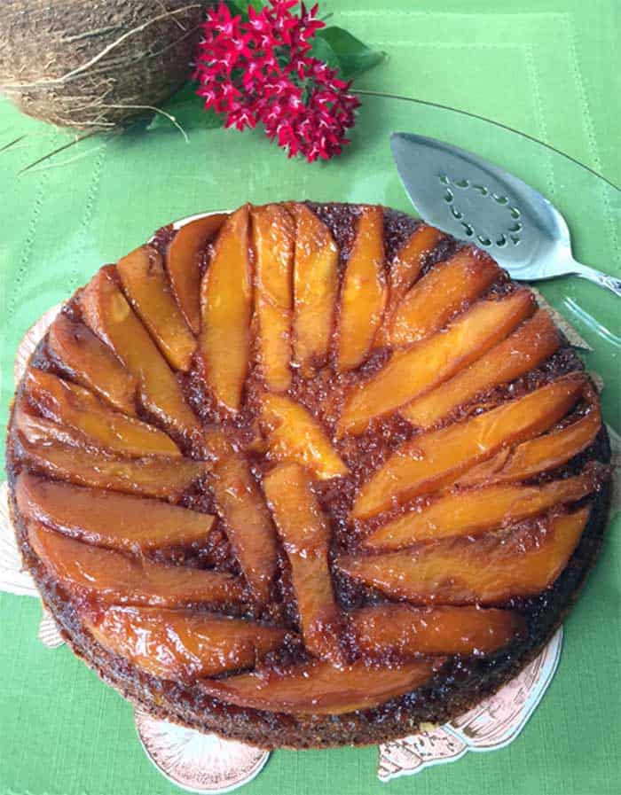 Mango Upside Down Cake on a table