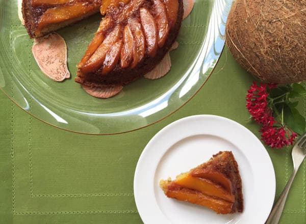 Mango Upside Down Cake  and a coconut