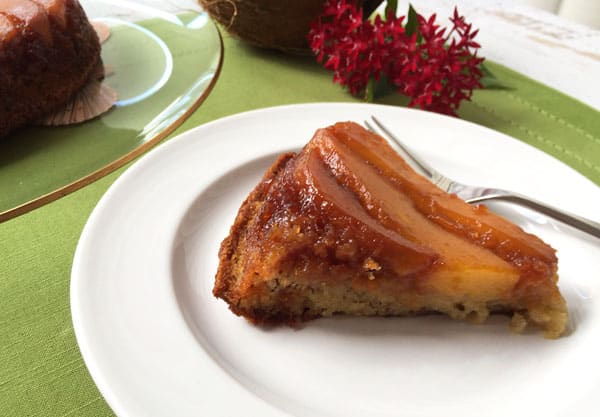 Mango Upside Down Cake Slice on a plate