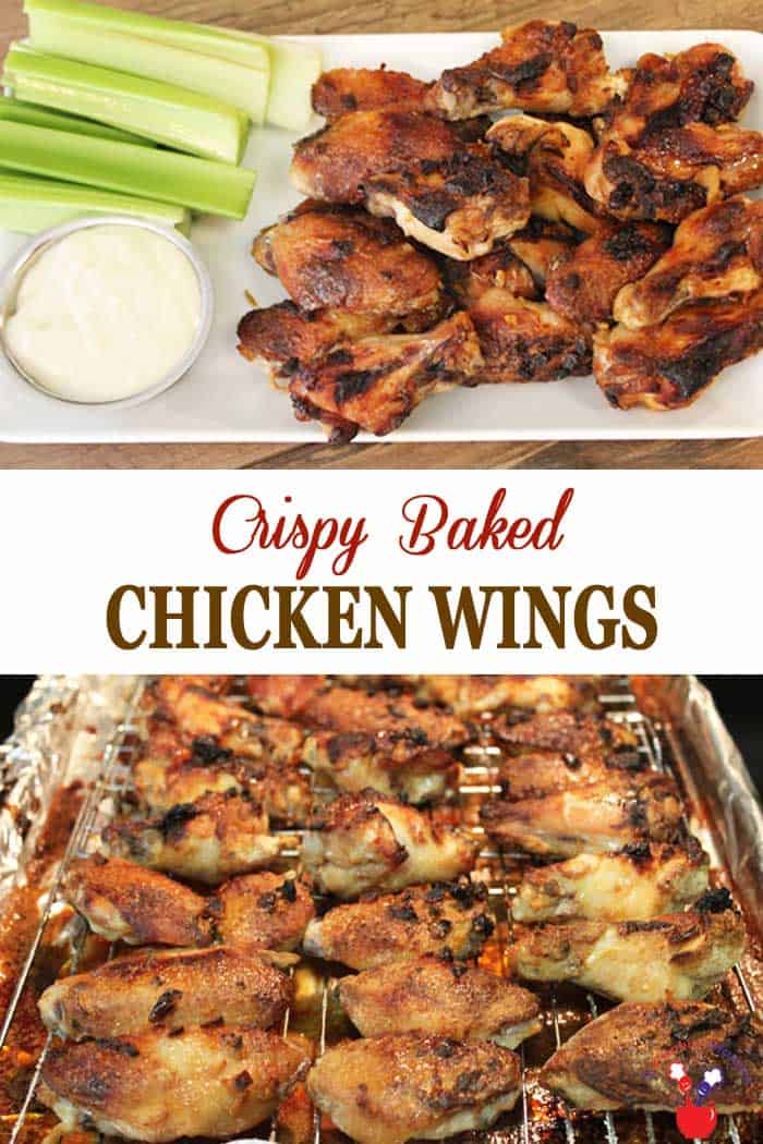 Crispy Baked Chicken Wings | 2 Cookin Mamas Here's a healthy way to get your chicken wing fix - Baked Chicken Wings. Yep, baked not fried, yet delicious and crispy! Then top them off with a spicy sriracha garlic sauce. Drool! #appetizer #chickenwings #srirachasauce