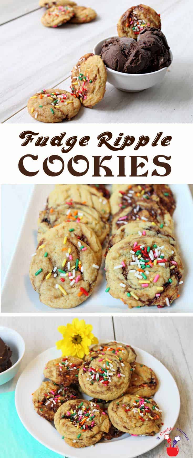 Fudge Ripple Cookies | 2 Cookin Mamas These oh-so-delicious Fudge Ripple Cookies are soft, rich and chewy. They're fun to make, drizzled with fudge & colorful sprinkles and even more fun to eat! #recipe