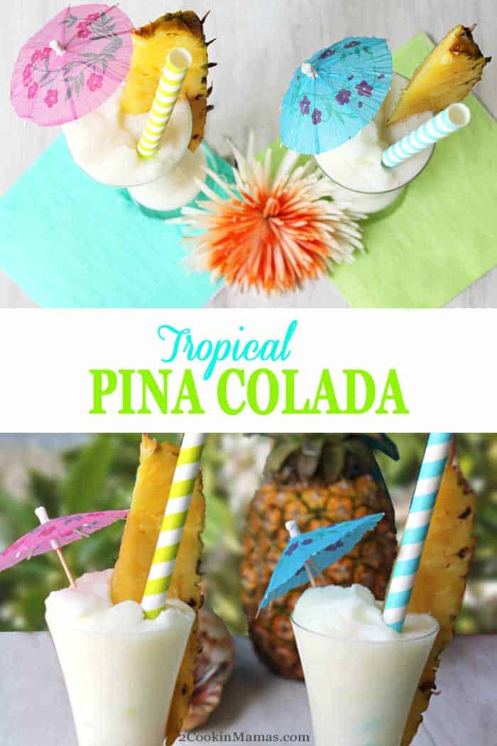 Pina Colada 1 | 2 Cookin Mamas Whip up this easy, best ever Pina Colada for your next get together. Coconut, pineapple, rum & a touch of lime make this a summer cocktail guests rave about - that's how good it is! #cocktail #summercocktail #drink #rum #pineapple #coconut #recipe