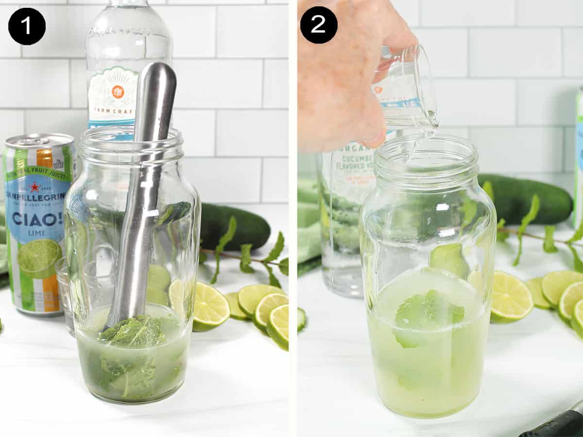 Steps to make cucumber mojito.