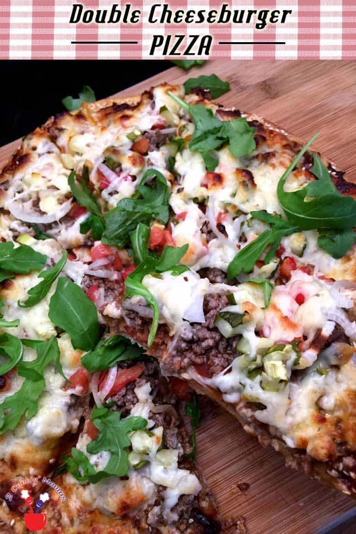 Double Cheeseburger Pizza | 2 Cookin Mamas For nights when you can't make up your mind whether to have a cheeseburger or pizza. Have both in this easy & tasty recipe. #dinner #recipe