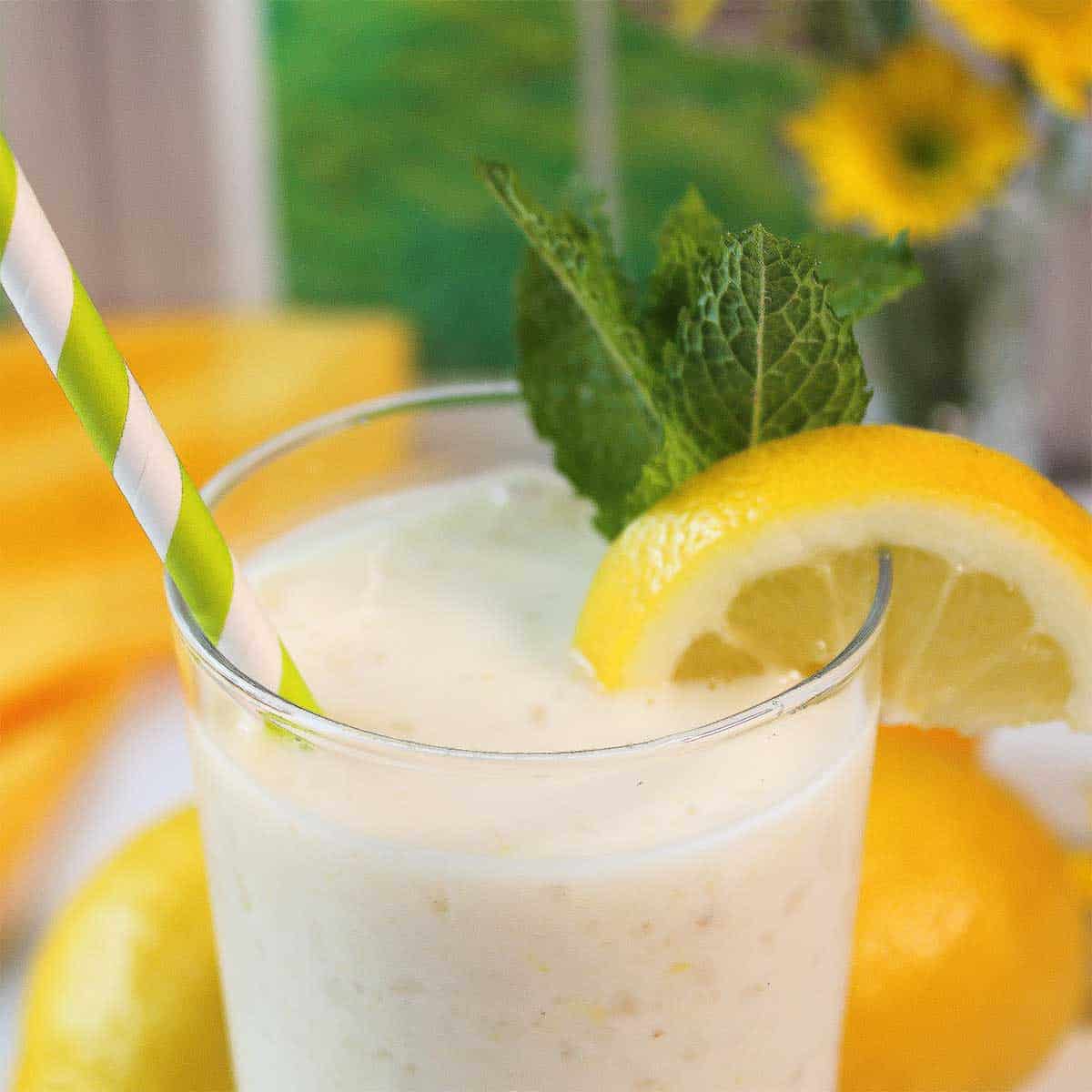 Closeup of lemon smoothie.
