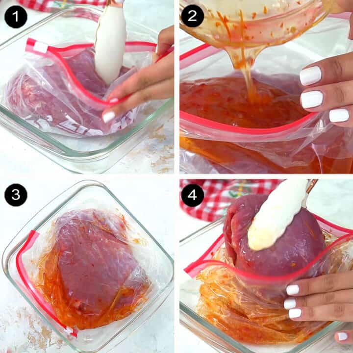 Steps to marinate flank steak.