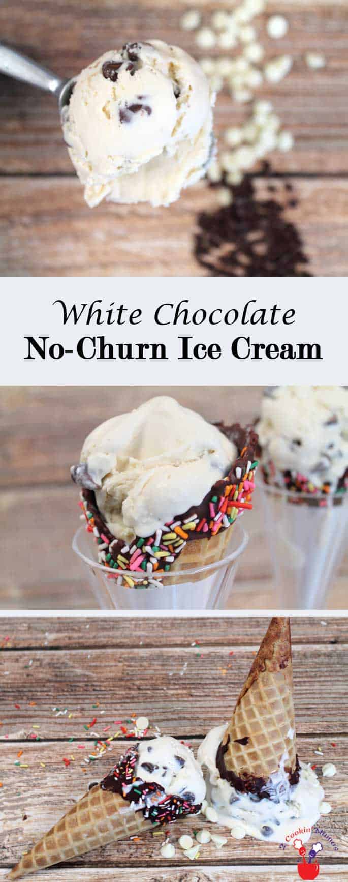 A delicious, easy white chocolate no churn ice cream recipe. Only 5 ingredients & flavored with Godiva Liqueur, it's a cool, decadent adult treat. #nochurnicecream #icecream #whitechocolate