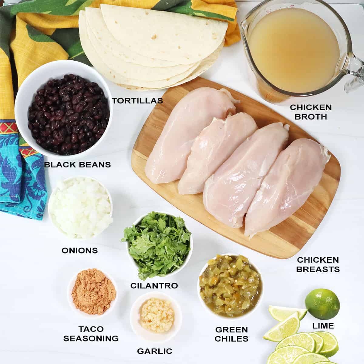 Ingredients for slow cooker chicken tacos recipe.