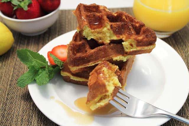 Cake Mix Waffles stacked|2CookinMamas