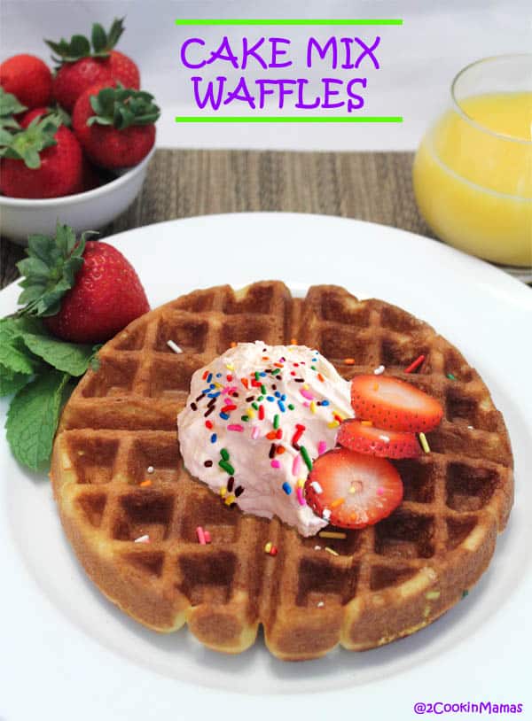 Cake Mix Waffles with cream main|2CookinMamas