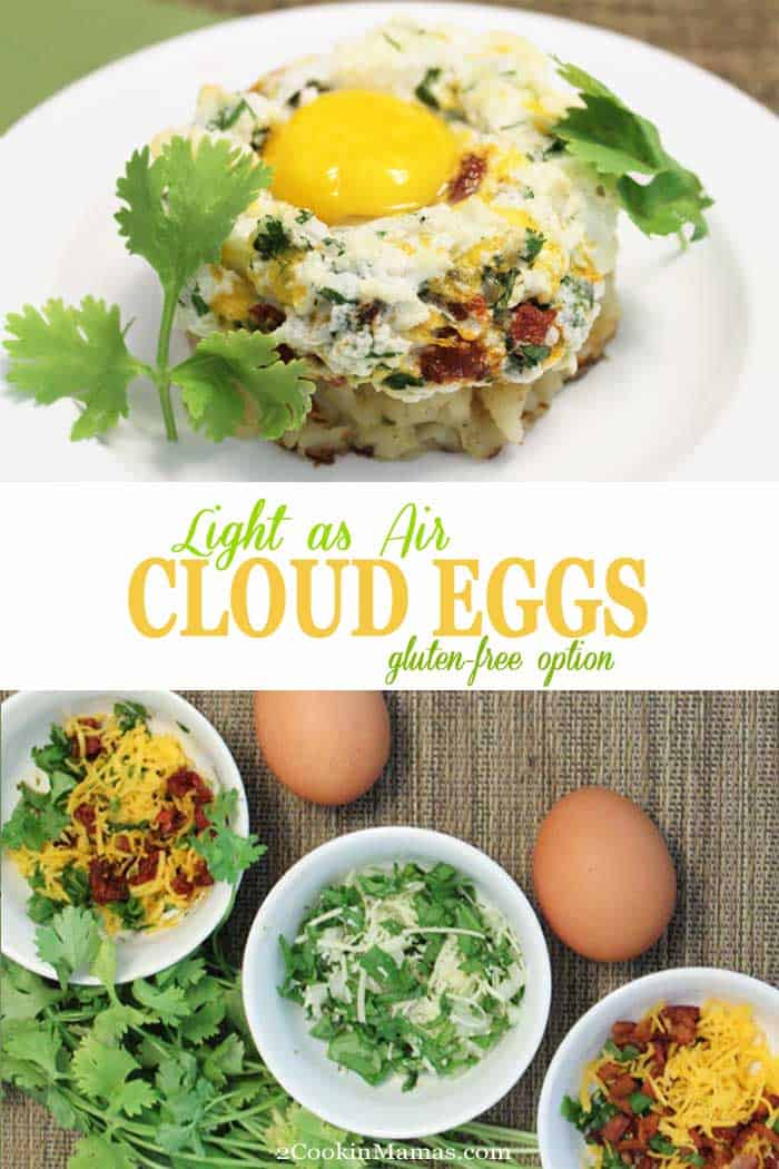 Cloud Eggs | 2 Cookin Mamas A delicious and impressive way to serve up breakfast. Just whip some egg whites, add your seasonings, pop in the oven and voila - light as air cloud eggs! #breakfast #eggs #recipe #foracrowd #easyrecipe