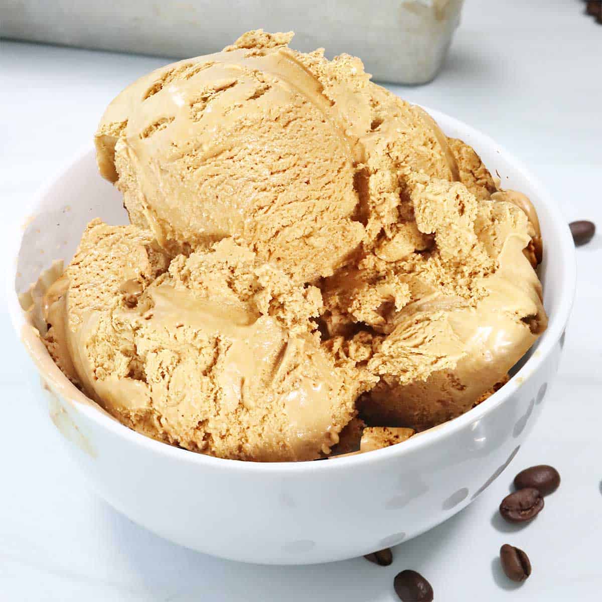 Closeup of bowlful of Kahlua Coffee Ice Cream (no churn).