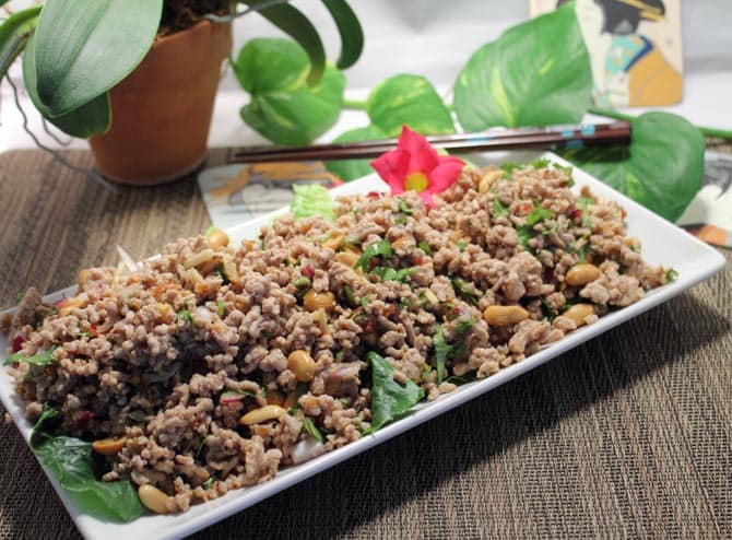 Thai pork salad on a platter