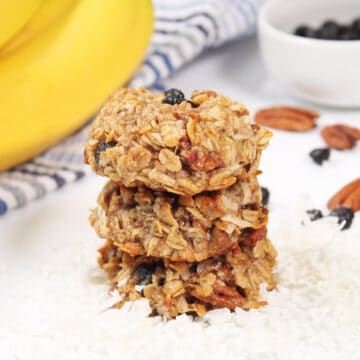 Stack of three healthy oatmeal cookies.