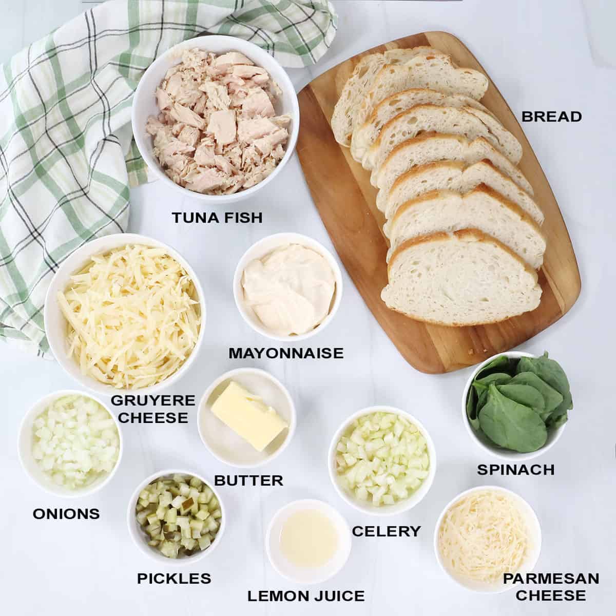 Tuna Melt Sandwich recipe ingredients.