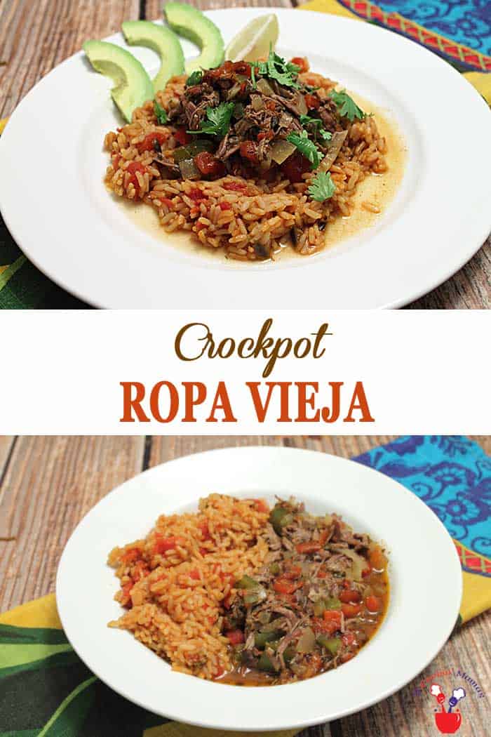 Crockpot Ropa Vieja | 2 Cookin Mamas Crockpot Ropa Vieja is a delicious Cuban beef stew, flavored with tomatoes, onions & peppers and cooked to perfection in the crockpot. It's the perfect easy weeknight dinner. #ropavieja #stew #Mexican #crockpot #dinner