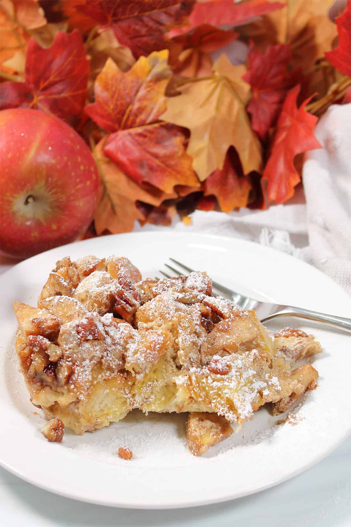 Powdered sugar coated slice of French Toast.