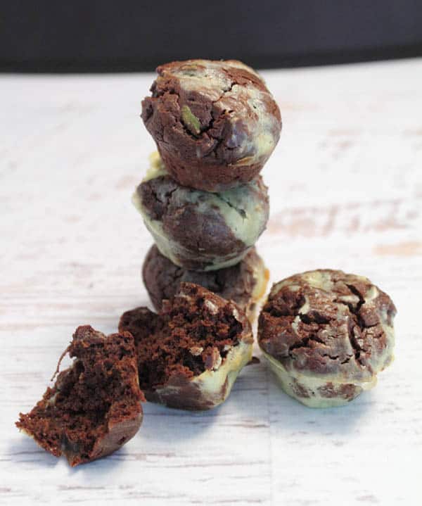 Thin Mint Avocado Brownie Bites stacked | 2CookinMamas