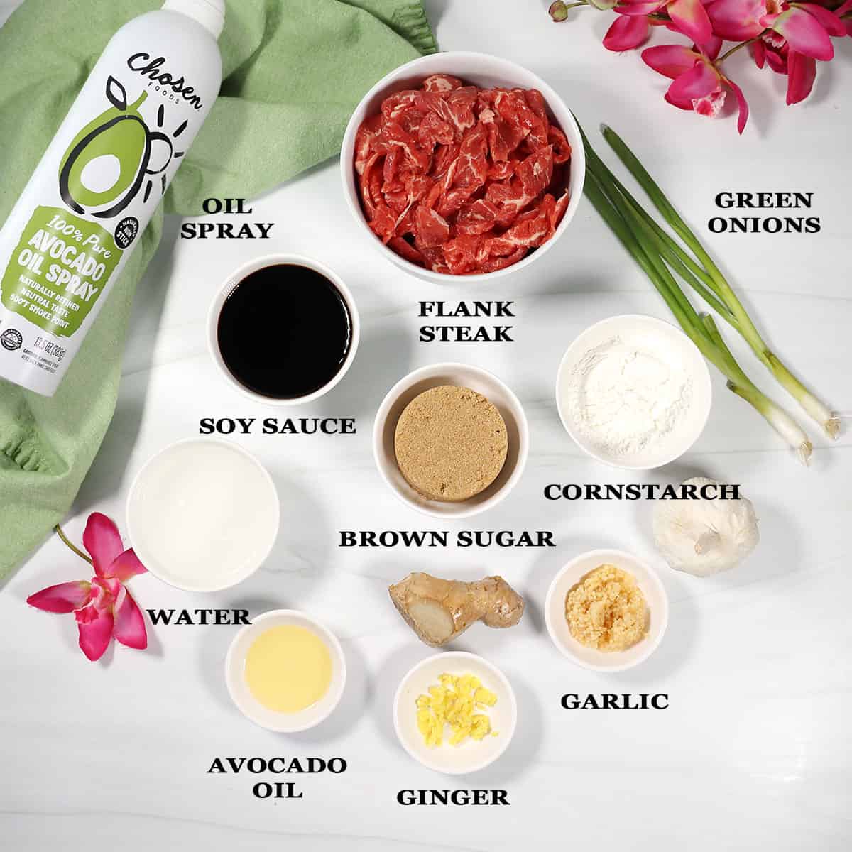 Ingredients for Mongolian Beef recipe.