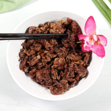 Overhead of copycat PF Chang's Mongolian Beef.