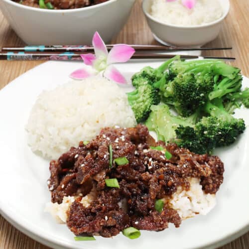 Air Fryer Mongolian Beef dinner.