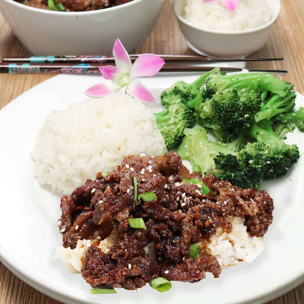 Air Fryer Mongolian Beef dinner.
