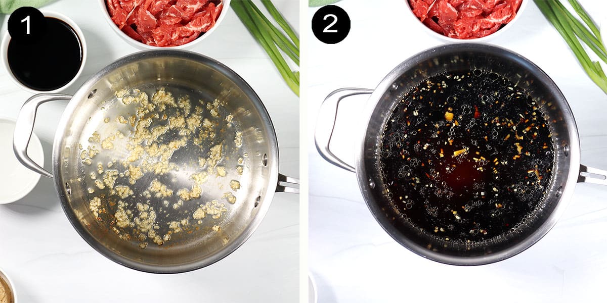Steps to make Mongolian Beef sauce.