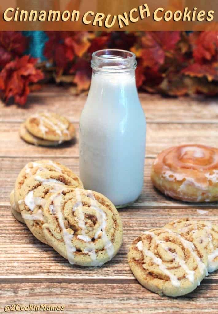 Cinnamon Crunch Cookies pin | 2CookinMamas - All your favorite cinnamon flavors rolled into one crunchy cookie. Think cinnamon buns & Cinnamon Toast Crunch cereal.