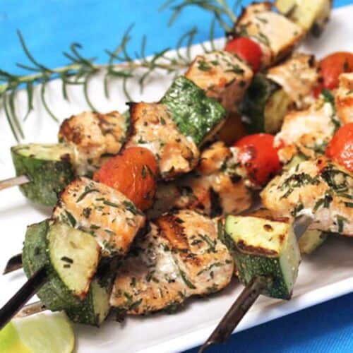 Grilled Salmon Skewers square | 2 Cookin Mamas