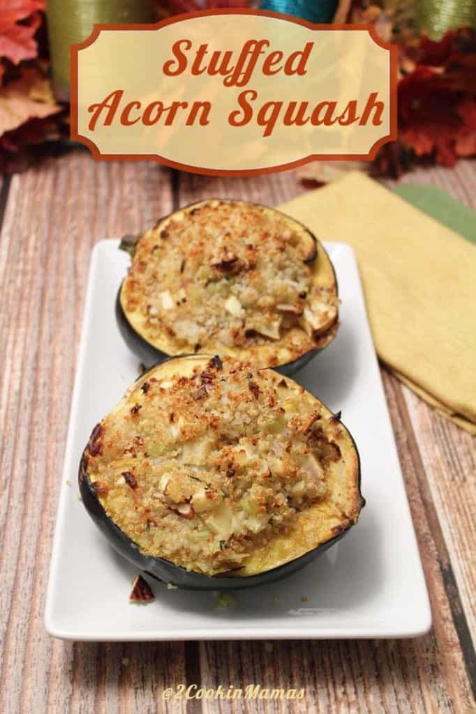 Stuffed Acorn Squash main1|2CookinMamas - the perfect accompaniment to a holiday meal. Rich with butter, mapple syrup and seasoned quinoa that tastes delicious and gluten-free too!