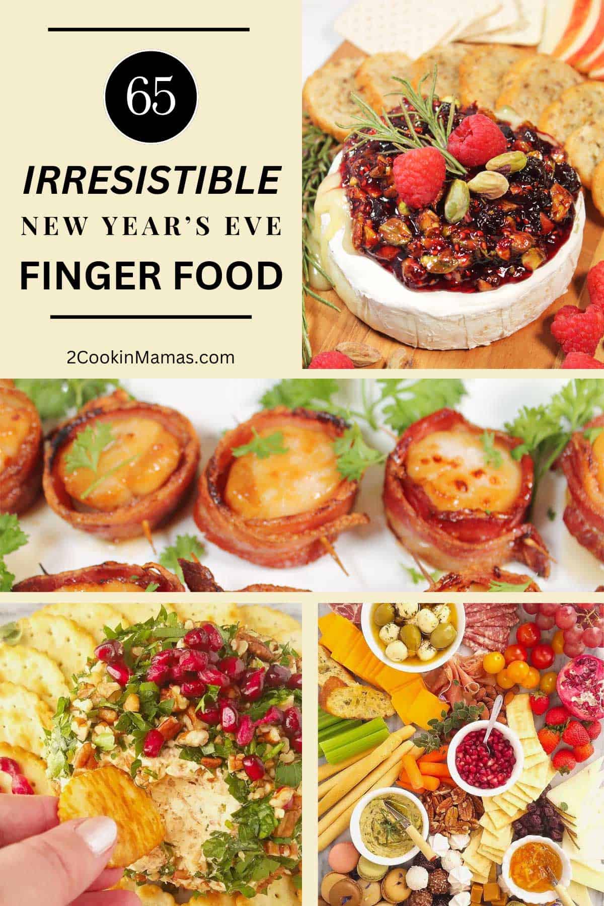 A collage of 65 irresistible recipes for New Year's Eve appetizers.