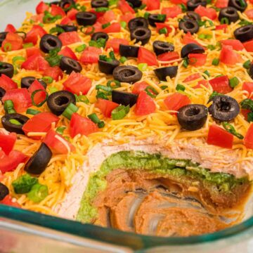 Closeup of 7 layer taco dip.