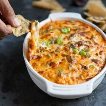 Dipping into Buffalo Chicken Dip.