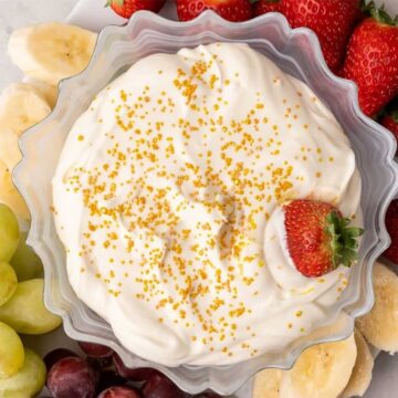 Champagne Cheesecake Dip with fruit.