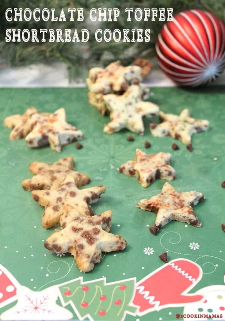 Chocolate Chip Toffee Shortbread Cookies|2CookinMamas - a buttery cookie flavored with mini chocolate & toffee chips and cut into your favorite shapes.