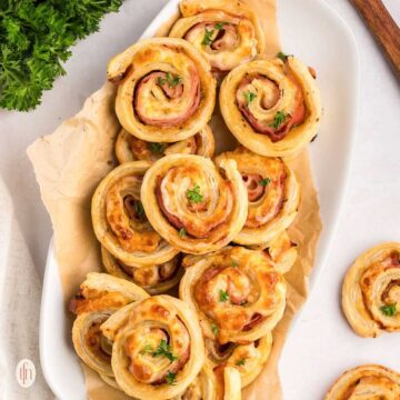 Ham and Cheese Pinwheels on platter.